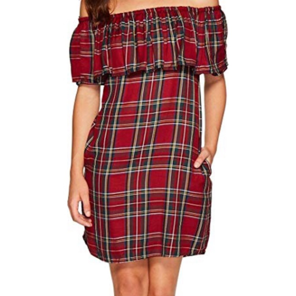 Sanctuary Off the Shoulder Tartan Dress size Large